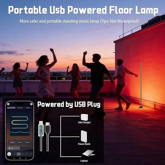 NBBUFF Led Corner Floor Lamp USB Powered with App & Remote Control, Color Changing Led Lamp Music Sync IC+RGBW, Timer, 64+ Music Modes, Standing Lamps for Living Room Lamp Bedroom Gaming Room, 2 Pack