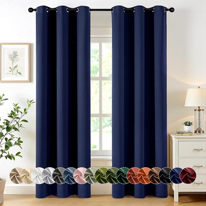 MIULEE Blackout Curtains for Bedroom Living Room 2 Panels, Thermal Insulated Room Darkening Drapes Grommet Noise Reducing Light Blocking Window Treatments 78 Inches Long 40x78 Inch Navy Blue