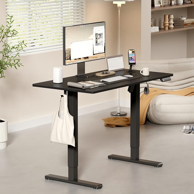 YESHOMY Height Adjustable Electric Standing Desk, 39 x 24 Inches Memory Home Office Sit Stand up Desk with Phone Holder and USB Charging Port, Black