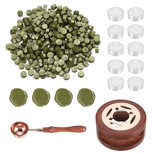 PATIKIL Wax Seal Kit, 300 Pcs Wax Sealing Beads, Wooden Warmer, Melted Spoon, 10 Pcs Tealight Candles for Envelope Letter Mailing Crafts DIY, Lapis Sapphire