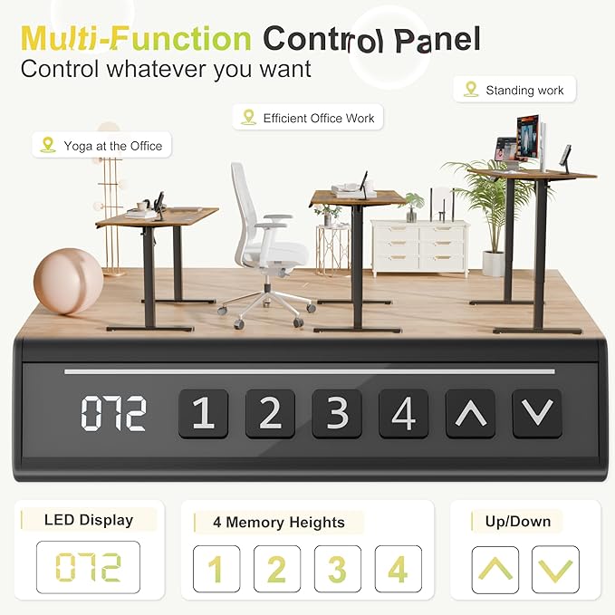 Furmax Electric Standing Desk, 40 x 24 Inches Sit Stand up Desk, Sit Stand Height Adjustable Home Office Desk with 4 Height Position Memory (Rustic Brown, 40)
