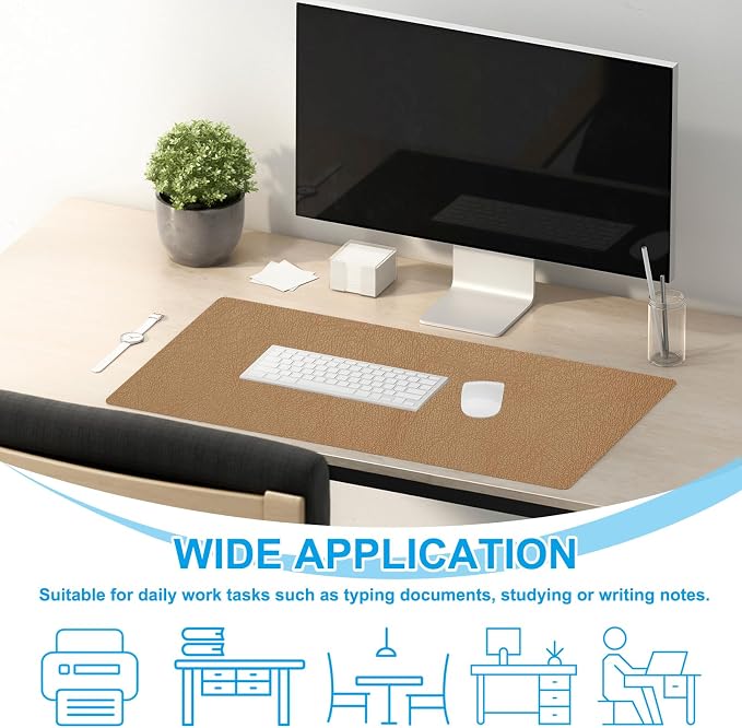 PATIKIL 35.4" x 17.7" Leather Desk Pad Protector, Large Dual-Sided Desk mat Waterproof PVC Leather Mouse Pad for Laptop Computer Writing Desk Table Gaming Home, Khaki