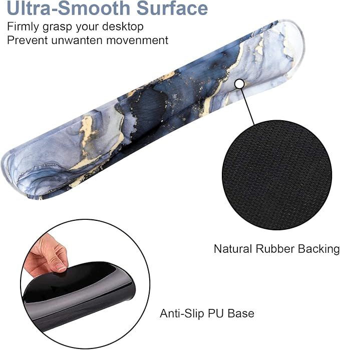 iLeadon Mouse Pad with Wrist Support Keyboard Wrist Rest Set, Ergonomic Mouse Pad with Non-Slip Base for Computer Home Office + Coasters, Easy Typing & Pain Relief Mouse Mat, Dark Blue Marble