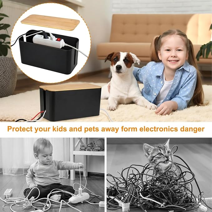 Cable Management Cord Cover Wire Hider Box Concealer Organizer Protector System for Home Theater Entertainment Center Office School (Wood Black)
