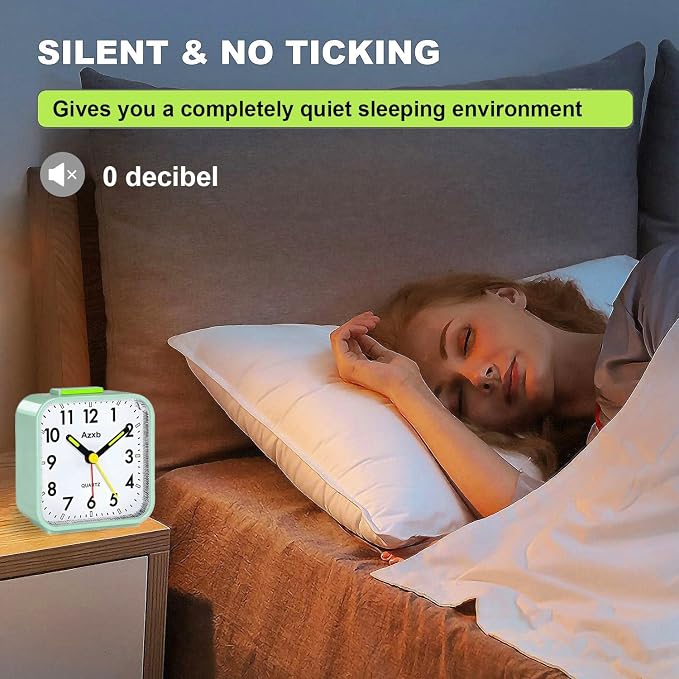 Alarm Clock, Travel Clock Loud Alarm,Luminous,Night Light,Snooze | Analog Alarm Clock Silent No Ticking Battery Operated, Quiet Small Desk Clock for Bedrooms Deep Sleeper Adults Kids, Easy Set