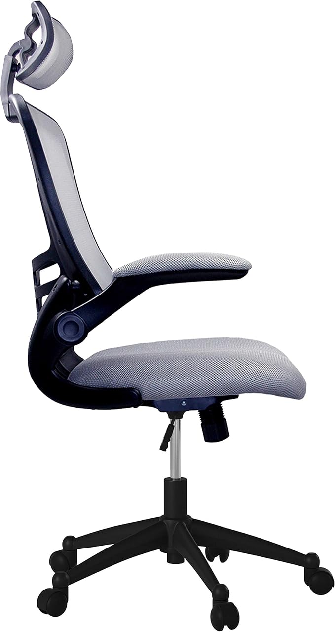 Techni Mobili High-Back Mesh Office Chair with Headrest,Recline,Silver Grey | Executive mesh office chair, adjustable headrest, flip-up arms, recline control, height adjustable, swivel chair, ergonomic