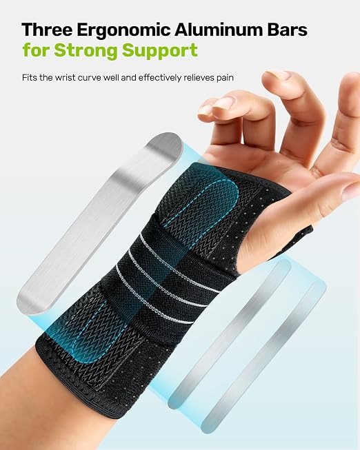 Rakiie Carpal Tunnel Wrist Brace Right Hand, Adjustable Night Wrist Support with 3 Metal Splints, Hand Brace for Men Women No Pressure on Thumb, Splint Stabilizer for Work, Arthritis, Gray Large
