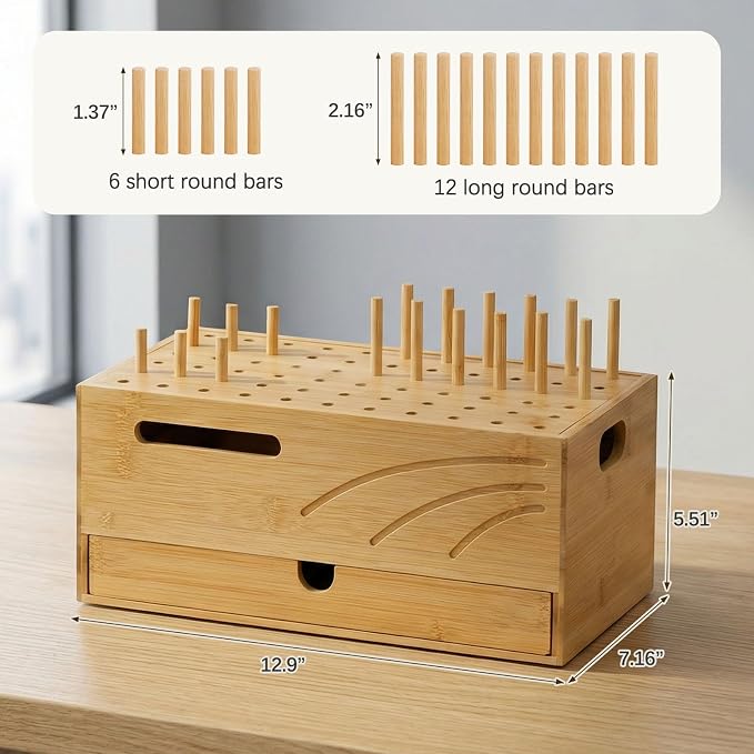Homde Office Charging Station Organizer: 2 Layer Charger Holder (Natural) | Bamboo Electronic Docking Stand for Multiple Devices Tablets Phones - Drawer for Home
