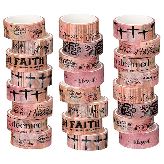24 Rolls Back to School Christian Washi Tape Gifts Bulk Graduation VBS Religious Scripture Pink Bible Verse Washi Tape for Bible Journaling Crafting Students BibleStudy Stationery