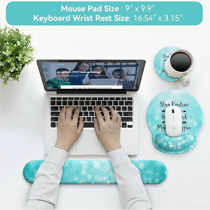 Mouse Pad with Keyboard Wrist Rest,Ergonomic Mouse Pad Wrist Support PU Base with Coaster,Mousepad with Nonslip Base for Computer Laptop Keyboard Home&Office