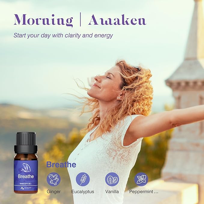 ASAKUKI Essential Oils for Diffuser – 6 Mood Essential Oil Blends (Breathe, Uplift, Sensual, Balance, Unwind, Rest) for Morning to Night Rituals, Home & Daily Use
