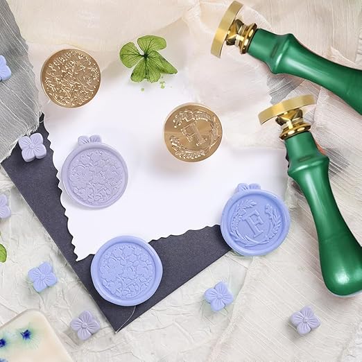 Elegant Initial F Wax Seal Kit,2pcs Exquisite Brass Stamp Heads with Eucalyptus & Flower Designs Ideal for Wedding Invitations Gift Wraps Envelopes and Christmas Cards (Alphabet F Kit)