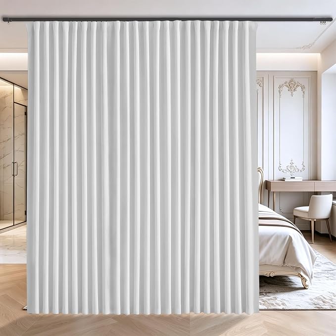 Floor to Ceiling Curtain for Wall Ceiling Mount Track - Extra Wide Blackout Curtains Room Separator - Privacy Room Divider Curtains for Ceiling Track System or Rod with Hooks, 1 Panel