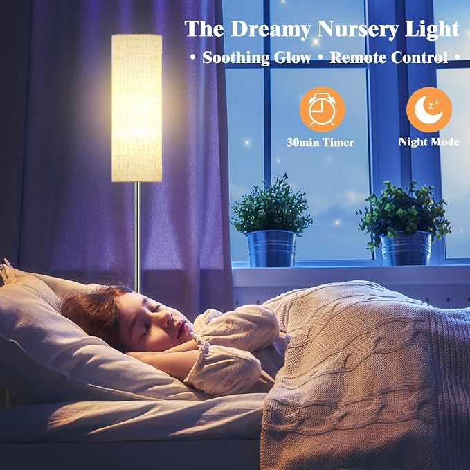 Qaubauyt Smart LED Floor Lamp with APP Control & RGB Colors - Dimmable Standing Lamp for Living Room, Bedroom, Gaming - Remote, Timer, 9W Bulb Included, 67" Modern Tall Lamp (Silver Beige)