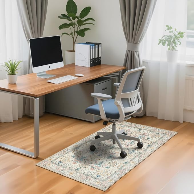 Office Chair Mat for Hardwood Tile Floor, 36"x48"Anti-Slip Under Desk Carpet Protector for Rolling Computer Chair Mat, Machine Washable Office Area Carpet (Chenille,Buttery Yellow)