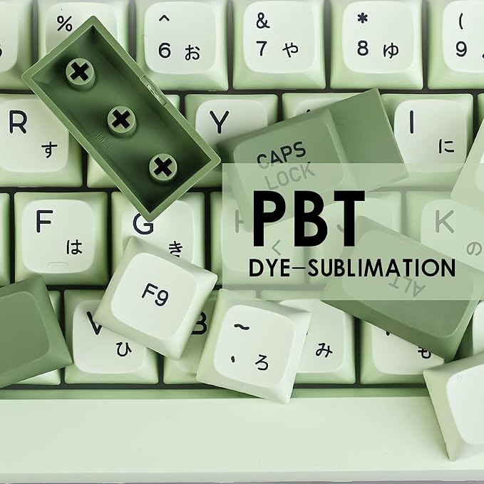 GTSP XDA Profile Japanese Keycaps 60 Percent PBT 122 Key Green Keycaps Set for Cherry MX Covers Tenkeyless 60% 65% Gaming Keyboard (Matcha)