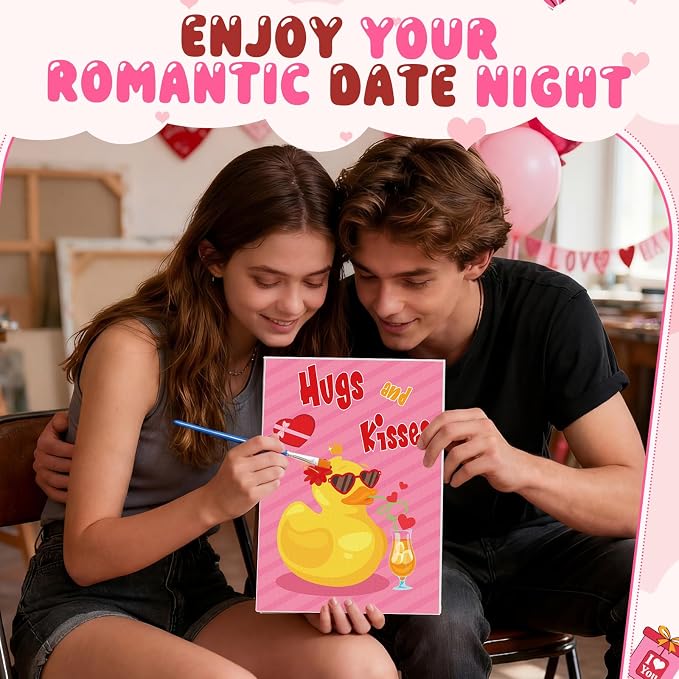 Blosssound 10 Set Valentine's Day Jungle Animals Pre Printed Canvas Pre Drawn Canvas Painting with Easel Kits 5" x 7" Outline Painting Panels for Beginners, DIY Craft Project, Party Favor, Home Decors