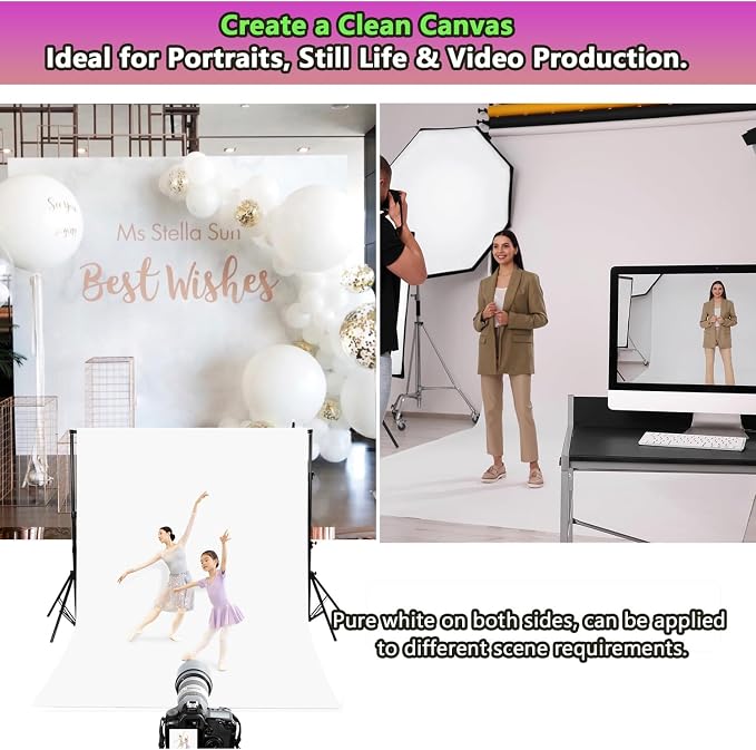 6x9 ft White Backdrop for Photoshoot, Premium Quality White Background Screen Polyester Picture Photography Backdrop Photoshoot Accessories Content Creator Background for Studio Video Photo Booth