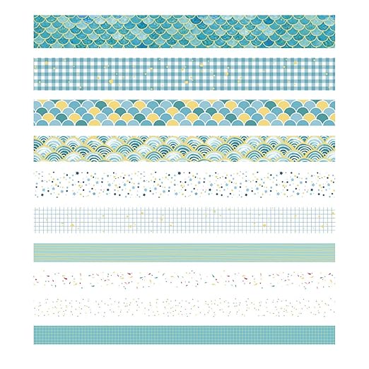 Creative Washi Tape Set 10 Rolls Gold Foil Print Decorative Masking Tapes for Arts, DIY Crafts, Journals, Planners, Scrapbook, Wrapping (Blue Melody)