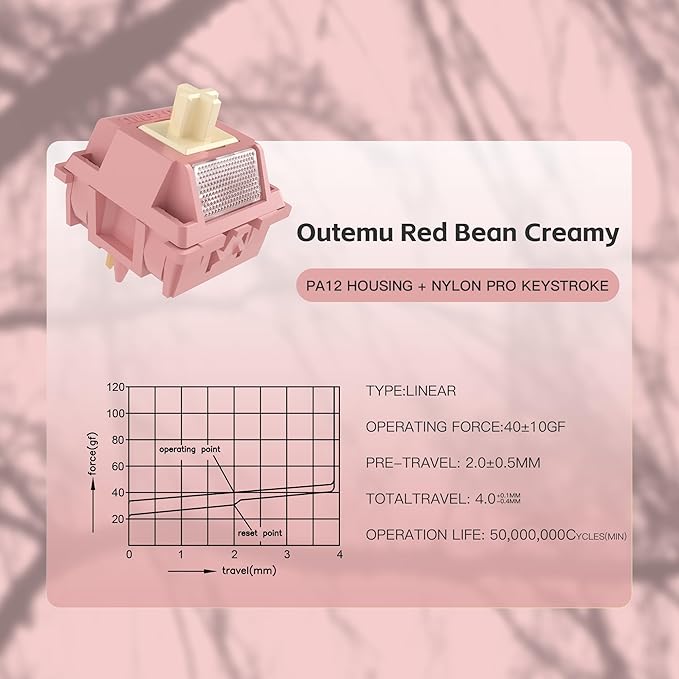 Outemu Red Bean Creamy Pro Keyboard Switch with Diffuser for Mechanical Gaming Keyboard,5-Pin 40gf Linear Pre-Lubed Switches(90Pcs)