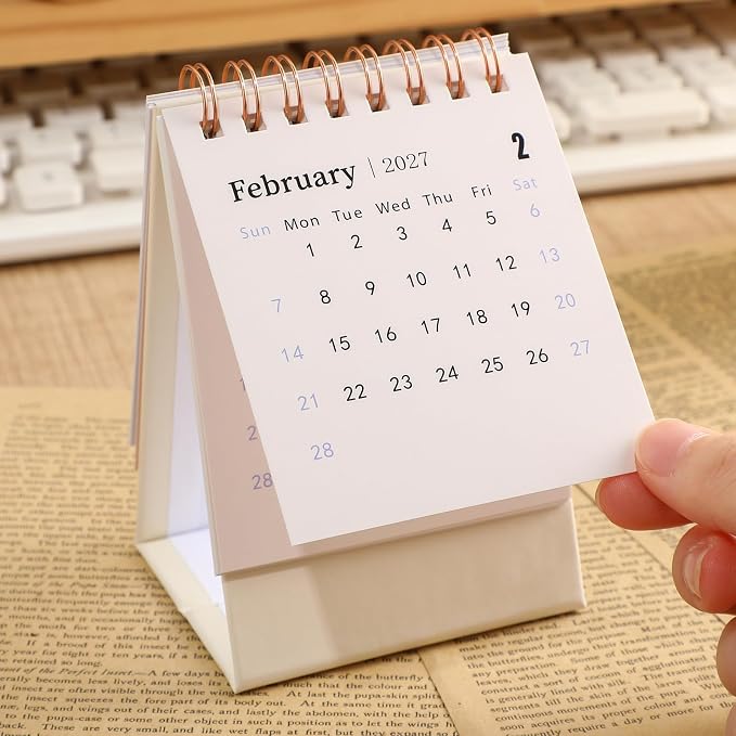 Mini Desk Calendar 2026-2027 - Runs From July 2026 until Dec 2027 Monthy Small Desktop Calendar 250 GSM Thick Paper Twin-Wire Binding for Home or Office (Pink)