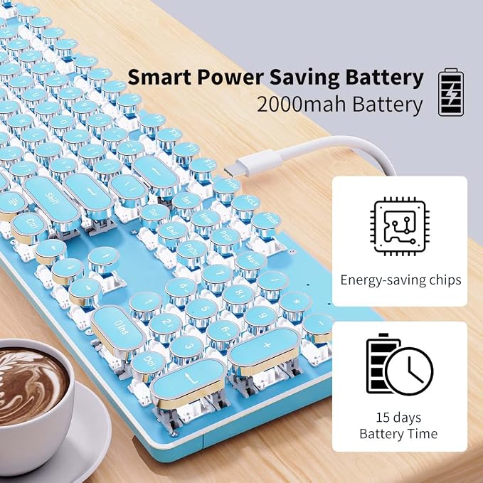 SEUNKWANG EWEADN TK950 Typewriter Keyboard Wireless Mechanical Keyboard, 104 Keys Aesthetic Typewriter Keyboards with White Backlit, Anti-Ghosting, Blue Switch Bluetooth/2.4GHz/Wired Keyboards-Blue