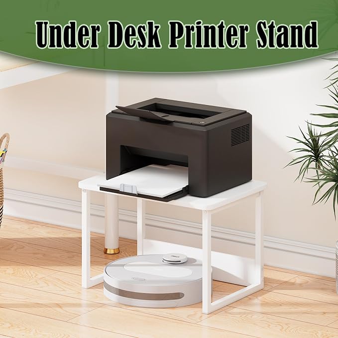 MARTY Printer Stand for Desk, Desktop Shelf Printer Riser for Home Office | Desktop Printer Stand, 17.1"x12.4", Printer Shelf, Small Printer Table for Fax Machine Copier Scanner, Desk Organizer, White