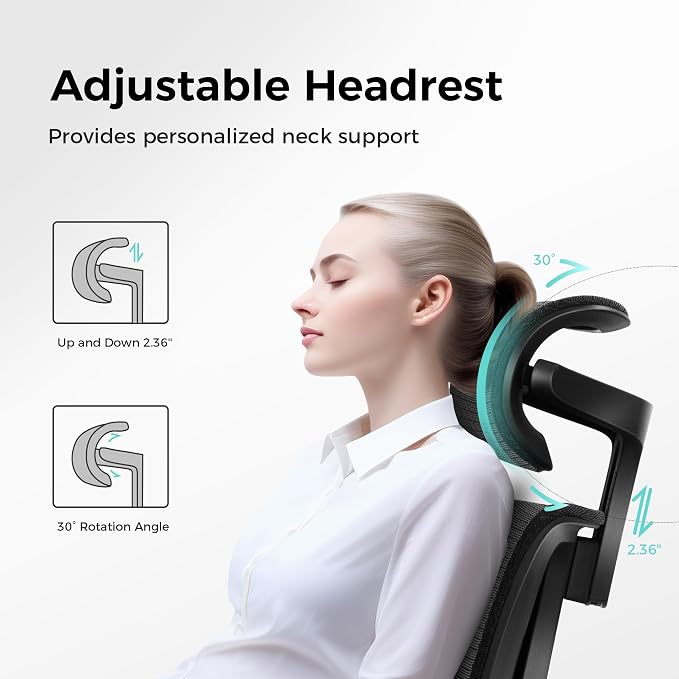 ALPHA HOME Ergonomic Office Chair, High Back Mesh Computer Chair, Footrest | Black Task Chair with Lumbar Support, Adjustable Height&Headrest&Flip-Up Armrest, 360° Swivel Wheels, SGS Certified
