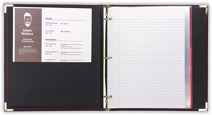 Samsill Classic Collection Leather 3 Ring Binder, Executive Presentation Portfolio, 0.5 Inch (Holds 100 Sheets), Brass Round Ring, Burgundy