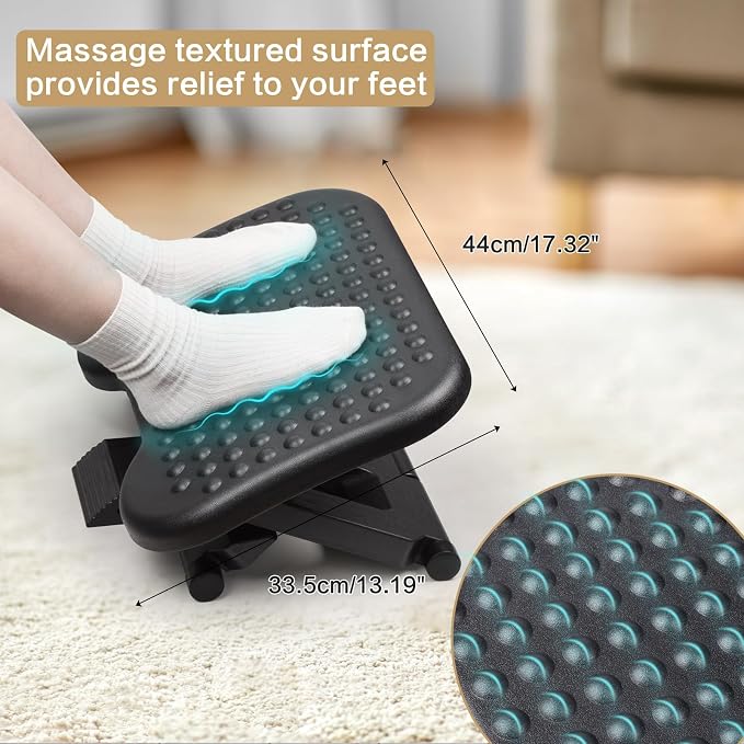 Auslar Foot Rest Under Desk at Work, Ergonomic Desk Footrest with Massage | Adjustable Foot Stool with 3 Height Position and 30-Degree Tilt Angle Adjustment, Foot and Leg Rest for Home Office, Black