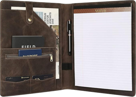 DUKE&COW Personalized Leather Portfolio for Men & Women, Engraved Clipboard Binder, Custom Resume Padfolio, Grey, A4/Letter Size