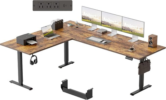 Agilestic Electric L Shaped Standing Desk 75 x 61 Inch with Power Outlet, Height Adjustable Corner Stand up Desk with Cable Management,Sit Stand Home Office Workstation with Splice Board, Rustic Brown