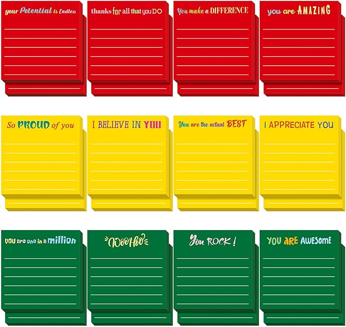 Yinder 24 Pcs Inspirational Sticky Notes Thank You Gift Motivational Sticky Note Pad Employee Appreciation Gift Bulk for Staff Coworker Teacher Nurse Office Groups 3 x 3'' (Appreciation,Xmas Color)
