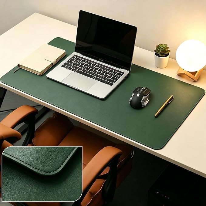 Leather Desk Mat, Office Writing Desk Pad, Large 16" x 35" Dark Green, for Top of Desks, Gift Ready Elegant Computer Desk Cover Protector PU Leather
