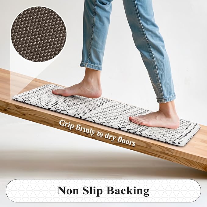 KIMODE Kitchen Mats 2PCS,Cushioned Anti Fatigue Kitchen Rugs and Mats,Non Skid Waterproof Kitchen Mats for Floor,Comfort Foam Standing Mat for Home Decor, Office,Sink,Laundry Room,Desk,Black and White