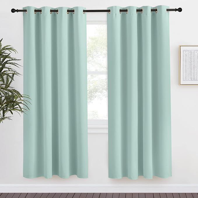 NICETOWN Kitchen Blackout Window Curtain Panel, Aqua Blue, 1 Panel, 55 by 78 inches Long, Home Fashion Thermal Insulated Solid Grommet Room Darkening Drape for Apartment