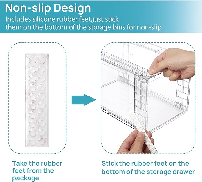 Vtopmart 4 Pack Stackable Clear Pantry Storage Drawers, Large | Large Clear Drawers with Handles. Stackable, Easy to Assemble, Non-slip and Sturdy for Pantry, Kitchen, Cabinet & Bathroom.
