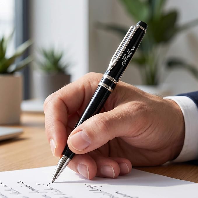 Ancolo Personalized Ballpoint Pens - Executive Writing Pen with 10 Black Ink Refill Engraved with Your Message Name on the Pens Gift Set for Man/Women/Writers/Collection/Journalist