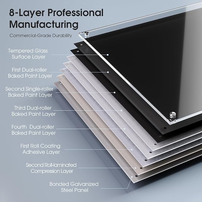 MaxGear Glass Whiteboard Tempered Magnetic Dry Erase Board 72x48 Inch Black | Magnetic Steel,Frameless Design,Smooth Writing,Ghost Free,Wall Mounted,Accessory Kits,Office Classroom Conference Room Use