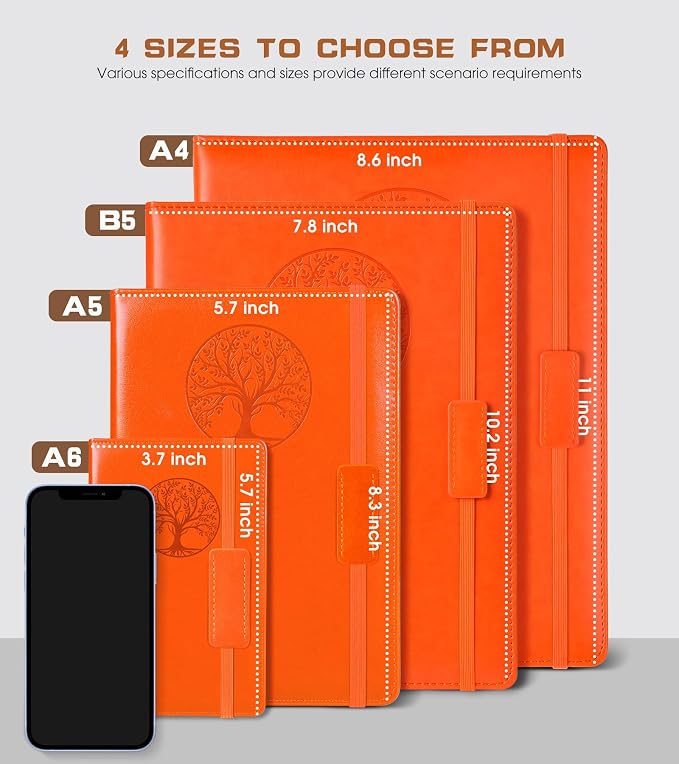 Biuwory Lined Journal Notebook for Women Men,256 Pages A4 Large Hardcover Leather Journals for Writing,Travel,Business,Work,School,College Ruled Notebooks for Note Taking, Diary Notepad 8.6"×11"