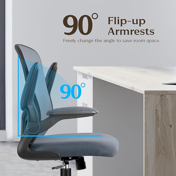 FelixKing Office Desk Chairs, Ergonomic PC Desk Chair with Wheels, Adjustable Lumbar Support and Height, Swivel Computer Chair with Flip-up Armrests, Ergo Mesh Backrest for Working(Dark Gray)