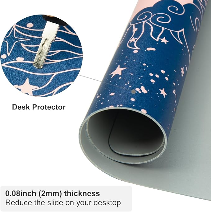 Colorful Star Starry Sky Large Mouse Pad, Celestial Moon and Sun Extended Gaming Mouse Pad Non-Slip Desk Mat, Leather Blue Keyboard Mat for Desktop Gaming Mousepad Accessories 31.5"x15.7"