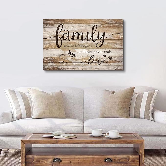 Rustic Family Kitchen Wall Art Brown Farmhouse Home Blessed Picture Vintage Inspirational Wood Grain Canvas Painting Country Motivational Quotes Poster Artwork for Bedroom Living Room Decoration 20x30