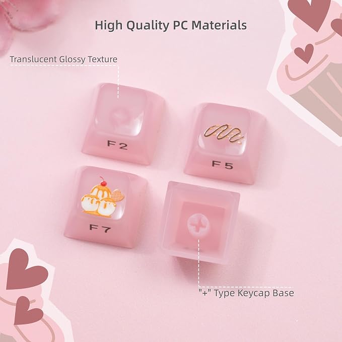 Womier Pink Jelly Keycaps, Ceramic Keycaps Style Clear Keycap, Ice-Cream Cute Transparent Shine Through Custom 60 65 75 100 Percent for Cherry MX,Gateron Mechanical Keyboards, MDA Profile-Pink
