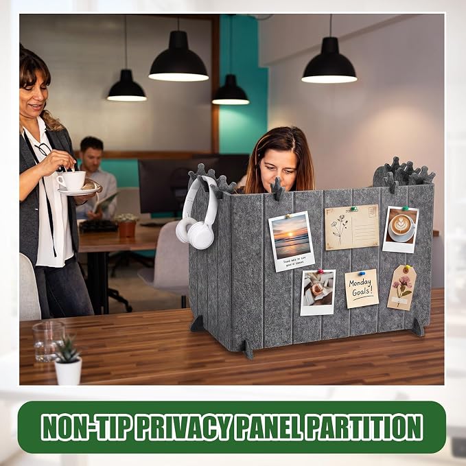 Foldable Felt Desk Privacy Panel 16 x 48 Inches, Acoustic Partition, Noise Reducing Desk Divider, Privacy Table Screen with 4 Bases & 8 Mini Crown Clips for Open Workspace Office Home