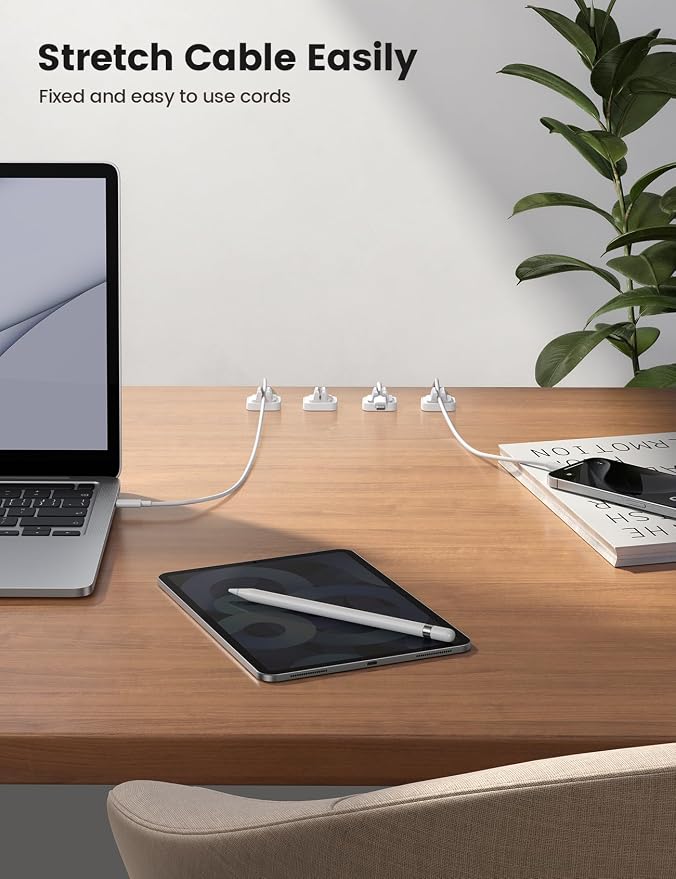 10Pack Cable Spring Holder Clips, Cord Organizer for Desk - Lamicall Adjustable Cord Clip, Wire Holder Organizer, Phone USB Charger Cable Holder, White | Wire Holder Organizer, Phone USB Charger Cable Holder, Cable Management for Nightstand Wall, Adhes...