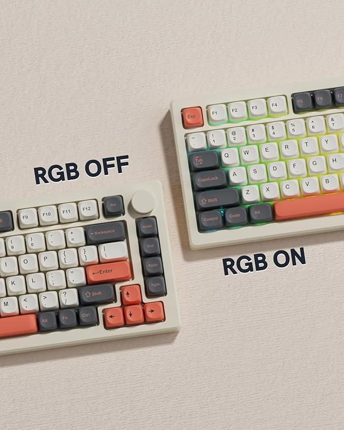 Keymatic 137 Double Shot PBT Keycaps Set MOA Custom Retro keycaps for 61/64/68/84/87/100/104/108 Retro Gaming Mechanical Keyboard Gray Orange(Only Keycap Set)
