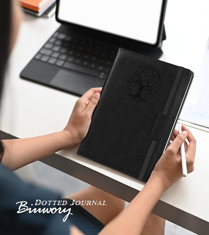 Biuwory Graph Paper Notebook Journal for Women Men,140 Pages Hardcover Grid Notebooks for Work & School,Leather Journals for Writing, Graphing Paper Notebook 5.7"×8.3" (Black)