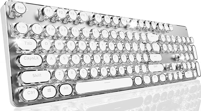 SEUNKWANG EWEADN TK950 Typewriter Keyboard Wireless Mechanical Keyboard, 104 Keys Aesthetic Typewriter Keyboards with White Backlit, Anti-Ghosting, Blue Switch Bluetooth/2.4GHz/Wired Keyboards-White