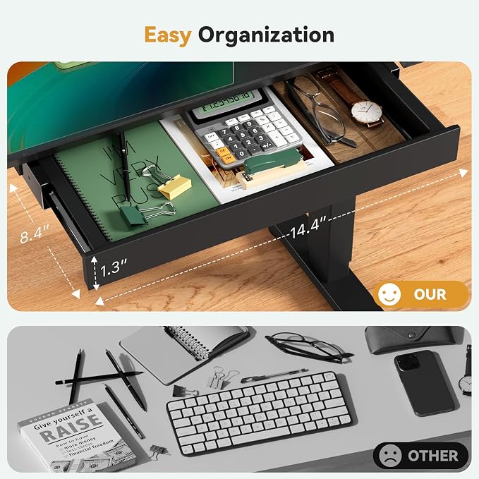 Gibbon Mounts 35” Electric Black Glass Standing Desk with Drawer & Wheels | Small Mobile Whole Piece Height Adjustable Cart with 4 Lockable Casters, Compact Computer Workstation for Home, Office